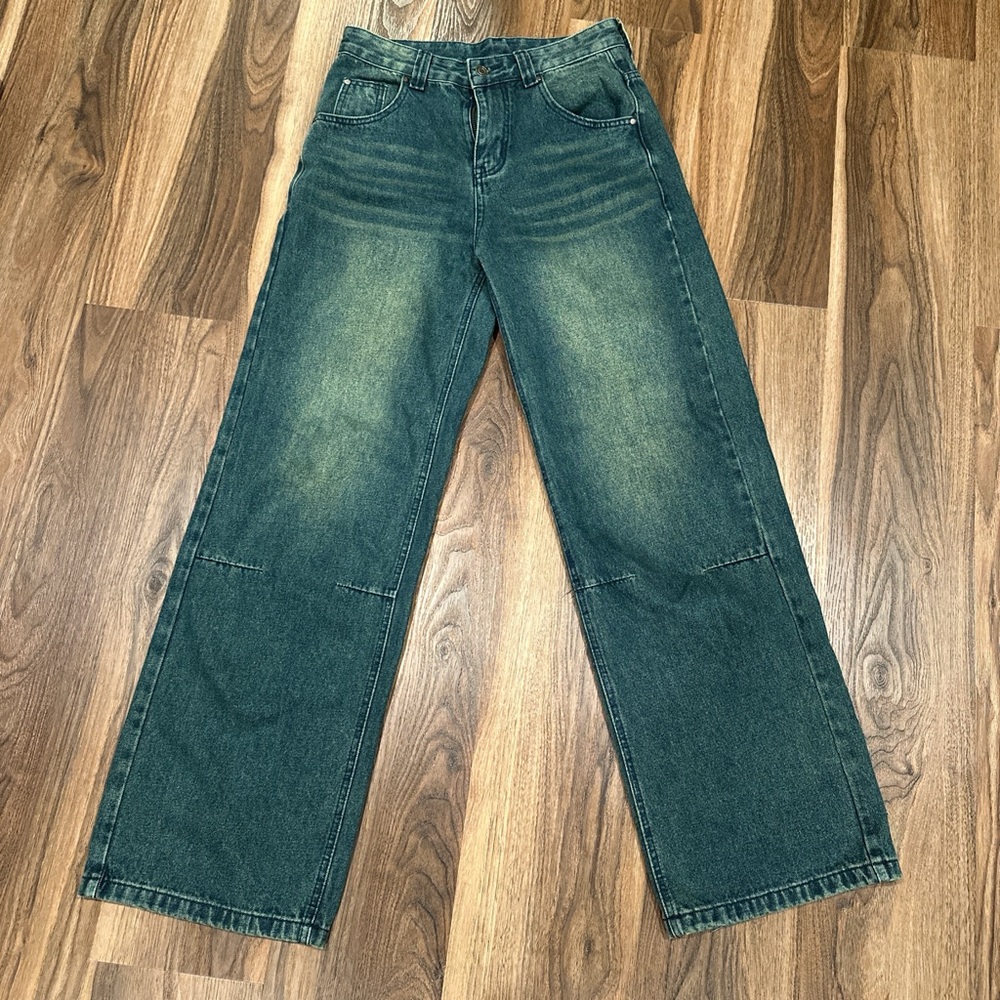Faded baggy blue jeans